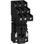 Schneider Electric Zelio RXZE2S111M relæsokkel med 3 C/O kontakter, vist med nummererede terminaler og monteringsdetaljer.