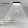 V-TAC 18W LED Dome lys, der illustrerer 360 graders lysvinkel og nem montering til forskellige rum.