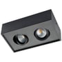 Loftarmatur Cube LED fra SG Armaturen i sort aluminium med to justerbare lyskilder, vist fra siden med hvid baggrund.