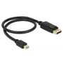 Delock Mini DisplayPort 1.2-kablet ligger i en løs løkke med Mini DisplayPort- og DisplayPort-stikkene synlige.