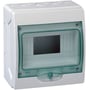 Schneider Electric Kaedra IP65 kapsling i hvid med grøn transparent låge til 12 moduler. Velegnet til udendørs brug.