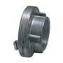 Grundfos Storz A kobling i aluminium med 4" indvendigt gevind, vist isoleret på hvid baggrund.
