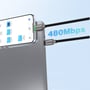 Det sorte 4smarts ScreenCord USB-C-kabel er tilsluttet en mobil og en tablet i en grafik om dataoverførsel.