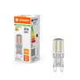 Ledvance LED PIN 30 lyskilde med G9 sokkel, 2.6W, 320lm og 2700K, vist med emballage der angiver energiklasse E.