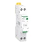 Schneider Electric Resi9 RCBO-kombiafbryder, 1P+N, 13 A og 30 mA, set mere forfra med afbrydergrebet i OFF-position.