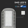 Nærbillede af V-TAC 50W LED gadelampens SMD LED'er, der viser Samsung chip og 5 års garanti.