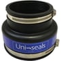 Uni-Seals 100-115 mm kobling, viser gummiets fleksibilitet og de integrerede rustfri spændebånd.