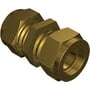 Dækvinkel til 1/2" og 15 mm kompression set fra forbindelsessiden med synlige sekskantede møtrikker.