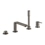 Grohe Lineare New 4-huls kar- og brusebatteri i børstet sort krom med 212mm tud og Sena Stick håndbruser.