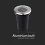 V-TAC mini nedgravningsspot med detaljeret visning af aluminiumskonstruktion og elegant sort finish.