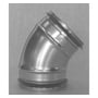 Lindab BU 45 graders bøjning i galvaniseret stål, 250 mm diameter, vist på en ensfarvet baggrund.