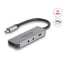 DeLock USB-C-adapter til HDMI ses tæt på med stik og porte til HDMI, headset, mikrofon og USB-C PD 95 W.