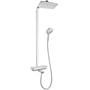 Hansgrohe RD Select Showerpipe 360 karbrusersæt i krom med firkantet hovedbruser, håndbruser og termostat.