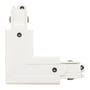 SG Armaturen Shopline 3L 230V L-stykke i mat hvid plast med aluminiumsdetaljer, der viser tilslutningspunkter og vendbar funktion.