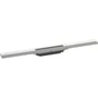Hansgrohe RainDrain Flex afløbsrende på 700 mm med 60 mm bredde i børstet stål, viser Dryphon-teknologi og afløbsåbning.