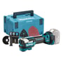 Makita 18V multicutter med 8 tilbehørsdele i blå MAKPAC kuffert, inkluderer klinger og slibepapir.