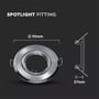 Målskitse af V-TAC downlightkit i børstet stål med frontvisning, sideprofil og angivet diameter på 9,3 cm.