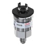 Danfoss AKS 32R tryktransmitter set skråt bagfra med elektriske stikben, mærkat og gevindtilslutning.