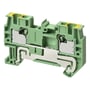 Omron jordterminalblok til TS 35 skinne, grøn/gul, med push-in plus, til 4 mm² ledning og metalmonteringsmekanisme.