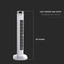 V-TAC 55W LED tårnvifte med 36 tommer blade og temperaturvisning, vist med dimensioner.