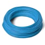 Rulle af installationsledning H07V-U, 1X1,5 mm, i lys blå med tydelig teksttryk på isoleringen.