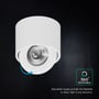 Hvid V-TAC LED-påbygningsspot med en pil, der viser, at lampehovedet kan drejes 360 grader.