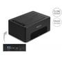 DeLOCK Dual Docking Station med funktioner vist ved pile: Clone funktion og Erase funktion.