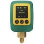 Refco REFVAC-RC digitalt vakuummeter set forfra med kompakt messingtilslutning under den grønne og gule måler.