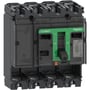 Schneider Electric 4-polet Maksafbryder NSX100S grundenhed i grå og sort plastik med grønt håndtag.
