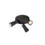 SLV PURI CW loftlampe i sort metal med tre justerbare spots, monteret på en rund loftplade med lys i pærerne.