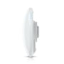 Ubiquiti UniFi Device Bridge Pro set fra siden, hvor den flade, runde form og de blå indikatorer ses.