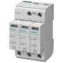 Siemens overspændingsafleder 5SD7 C/T2/II, 350V TN-C. Tre modulære enheder mærket SIEMENS med specifikationer UN 240 Va.c., UC 350 Va.c. og T2.