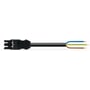 Wago tilslutningskabel 1 meter sort, 3G1,5, med hun-stik og afisoleret kabel med blå, grøn/gul og brun leder på hvid baggrund.