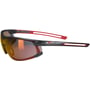 Hellberg Safety Krypton sikkerhedsbrille i rød med tonede spejlglas og en grå ramme med røde detaljer.