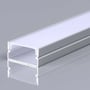 V-TAC monteringssæt til LED-strip i sølvfarvet aluminium med hvid diffuser, 2000x20x10 mm, præsenteret med en reflekterende overflade.