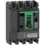 Schneider Electric ComPacT NSX630HB1 maksimalafbryder 630A, 4-polet enhed med grønt håndtag og digitalt display, monteret på en neutral baggrund.