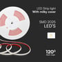 Detaljebillede af V-TAC LED stribelys med mælket dække, SMD 2025 LED'er og 120° spredningsvinkel.