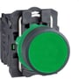 Schneider Electric Harmony Style 5 trykknap med grøn plan trykflade og 1NO kontakt, Ø 22mm kunststof. Synlig bagmontering med klemmer.