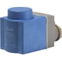 Danfoss BE012DS spole i blå og grå, 15W, 12V DC, med CE-mærkning og produktinformation synlig.