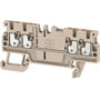 Weidmüller gennemgangsklemme A4C i beige, 1,5 mm², med PUSH IN teknologi og fire tilslutninger.