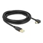 DeLock USB 2.0-kabel på 3 meter ligger oprullet med USB-A-stik og venstrevinklet Mini-B-stik synlige.