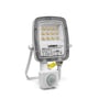 Videx LED-projektør med PIR-sensor set skråt forfra, så LED-feltet, sensorens kuppel og monteringsbøjlen ses.