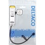 Emballage til Deltaco 4-pin blæserforlængerkabel, der viser produktets 0,3m længde og sort farve.