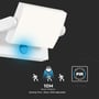 Illustration af V-TAC LED væglampens bevægelsessensor med 10m rækkevidde og justerbar tid, samt 350 graders spredning.