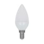 V-TAC C37 LED-kertepære med hvid, spids pærekrop og sølvfarvet E14-gevind set forfra.