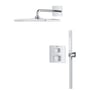 Grohe Precision Cube brusesystem med krom finish, viser den firkantede hovedbruser og aflange håndbruser.