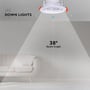 Illustration af V-TAC Vt-2707cct LED downlight, der viser en strålevinkel på 38 grader over en stue.