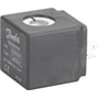 Danfoss spole AM024D i sort plast med tydelig mærkning for 24V DC, 9,5W og CE-mærkning.