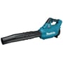 Makita Blæser XGT i turkis og sort, med justerbart blæserør og kulfri motor, velegnet til byggeri og havearbejde.