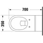 Duravit Architec vægtoilet: Top view med dimensioner angivet, bredde 350mm og dybde 700mm, monteret mod væg.